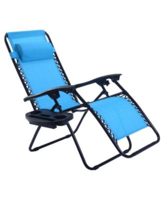 Outdoor Folding Zero Gravity Reclining Lounge Chair with Utility Tray