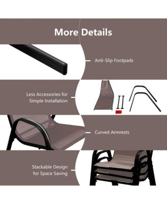 4PCS Patio Stacking Dining Chairs w/ Curved Armrests & Breathable Seat Fabric Brown