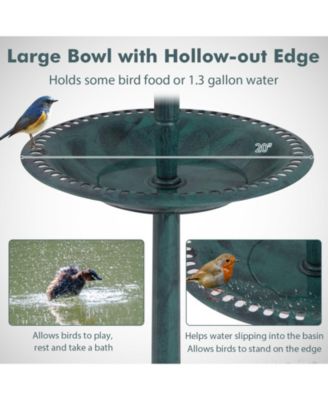 Pedestal Bird Bath with Solar Light with Bird Feeder and Flower Planter