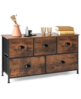Dresser Organizer with 5 Drawers and Wooden Top-Rustic Brown