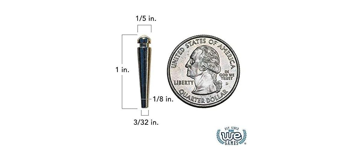 We Games Premium Tapered Easy Grip Cribbage Pegs - Set of 90 (Brass, Chrome, Black Metal)