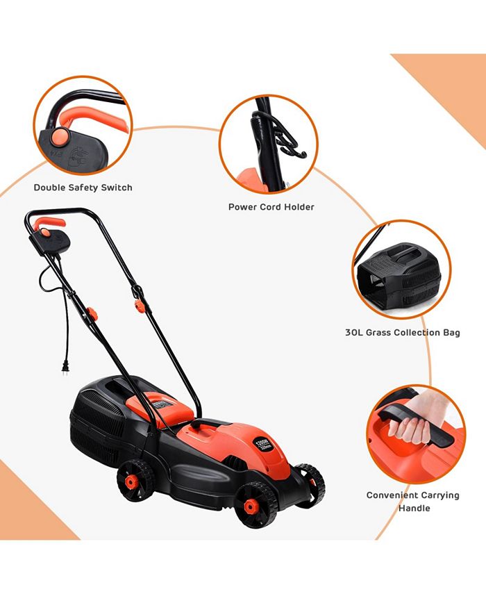 Slickblue 14 Inch Electric Push Lawn Corded Mower with Grass Bag Macy's
