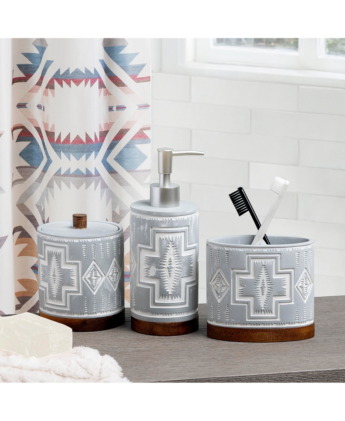 Pendleton Harding 3 Piece Bath Set In Blue,ivory