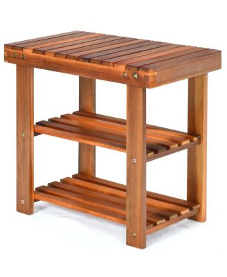 3-Tier Wood Shoe Rack 19' Shoe Bench Freestanding Boots Organizer Heavy-duty