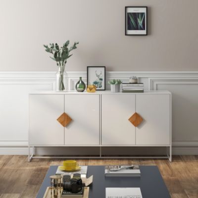Square-Handled Solid Wood Sideboard with 4 Doors and Storage