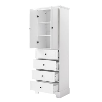 Storage Cabinet with 2 Doors, 4 Drawers - MDF, Painted Finish