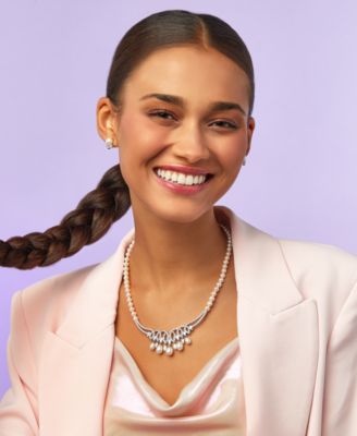 Cultured Freshwater Pearl (8mm) & Cubic Zirconia Stud Earrings in Sterling Silver