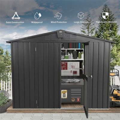 Black Metal Outdoor Storage Shed 8.2'X6.2' Lockable Cabinet