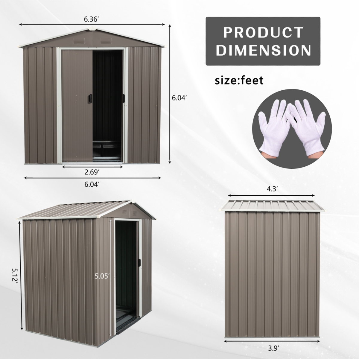 Streamdale Furniture 6FT X 5FT Outdoor Metal Storage Shed Gray