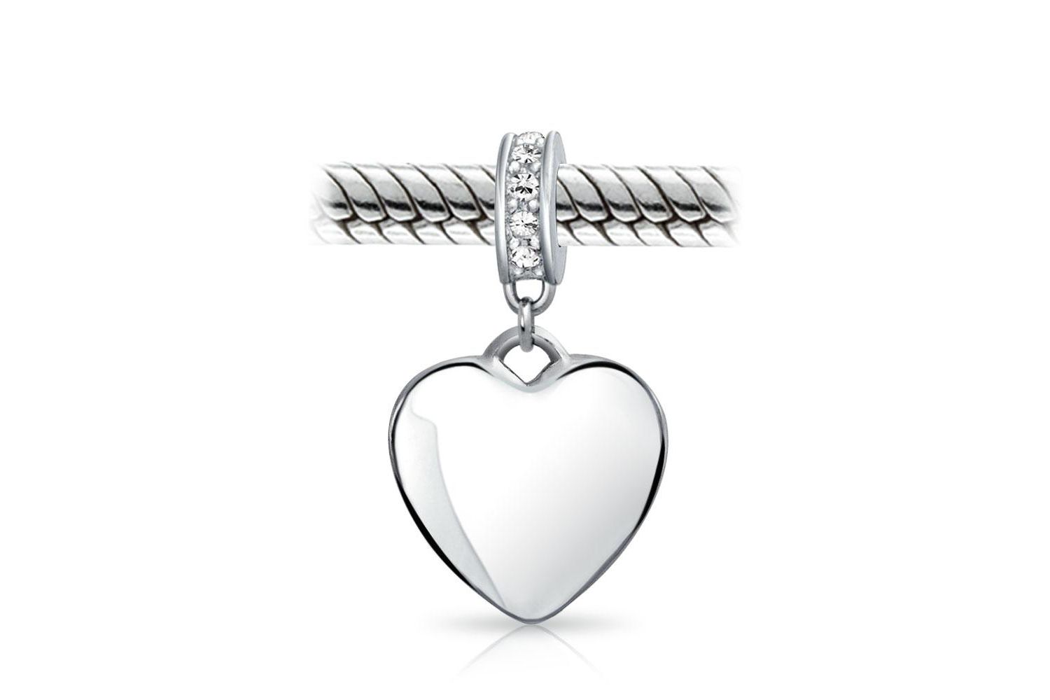 Heart Shape Blue Crystal Dangle Bead Charm For Bracelet Sterling Silver