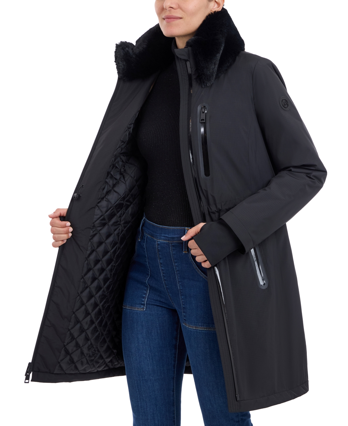 Michael Michael Kors Women's Faux-Fur-Trim Anorak Raincoat