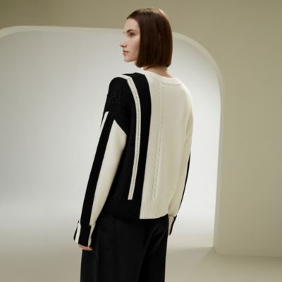 Women's Bicolor Stripe Knit Wool Sweater