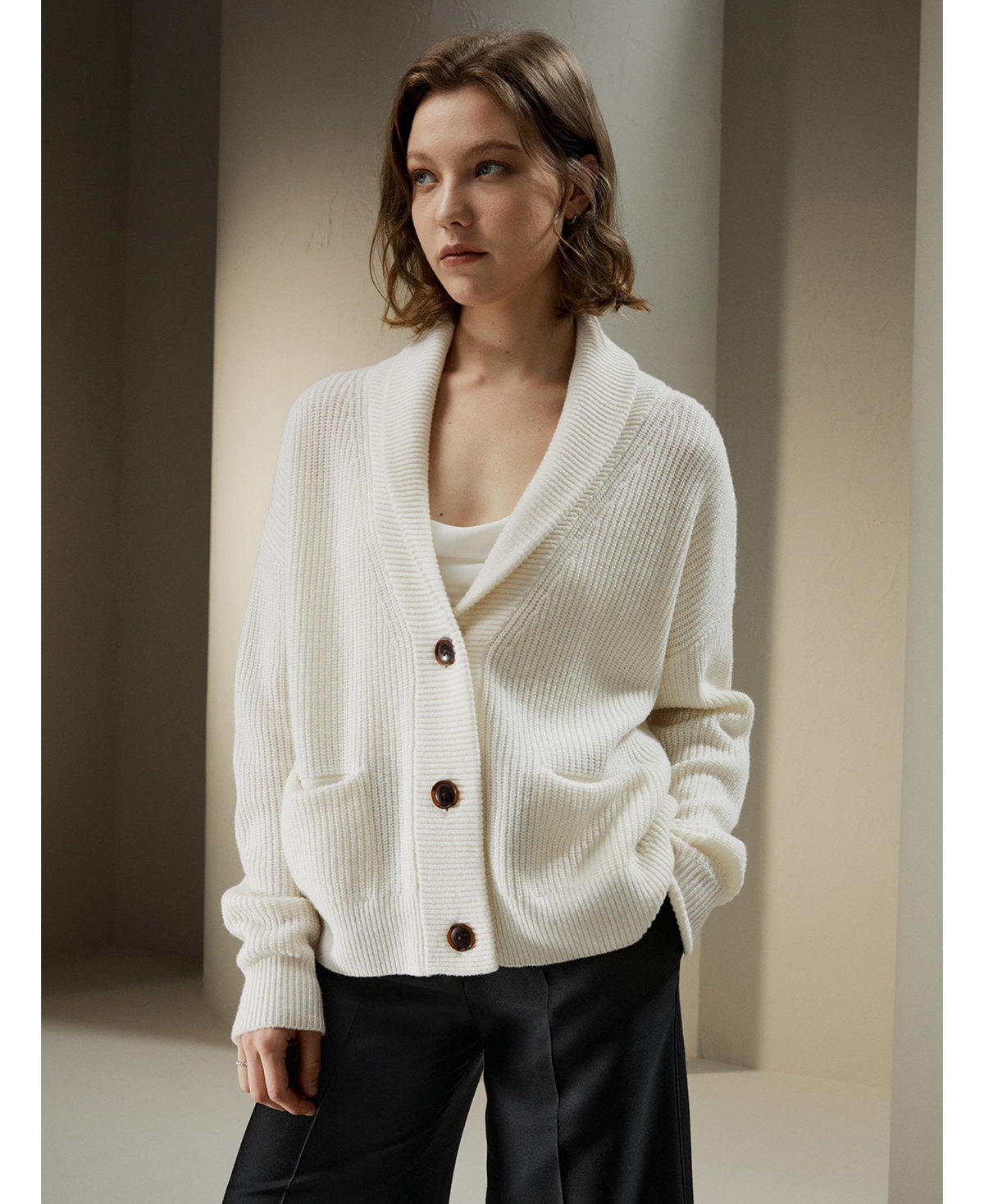 Lilysilk Women's Wool Knit Shawl Collar Cardigan for Women