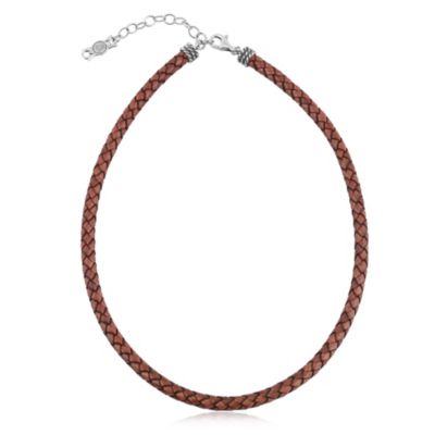 American West Jewelry Braided Genuine Leather and Sterling Silver Necklace 17-20 Inch Length - Silverdark brown leather 129$