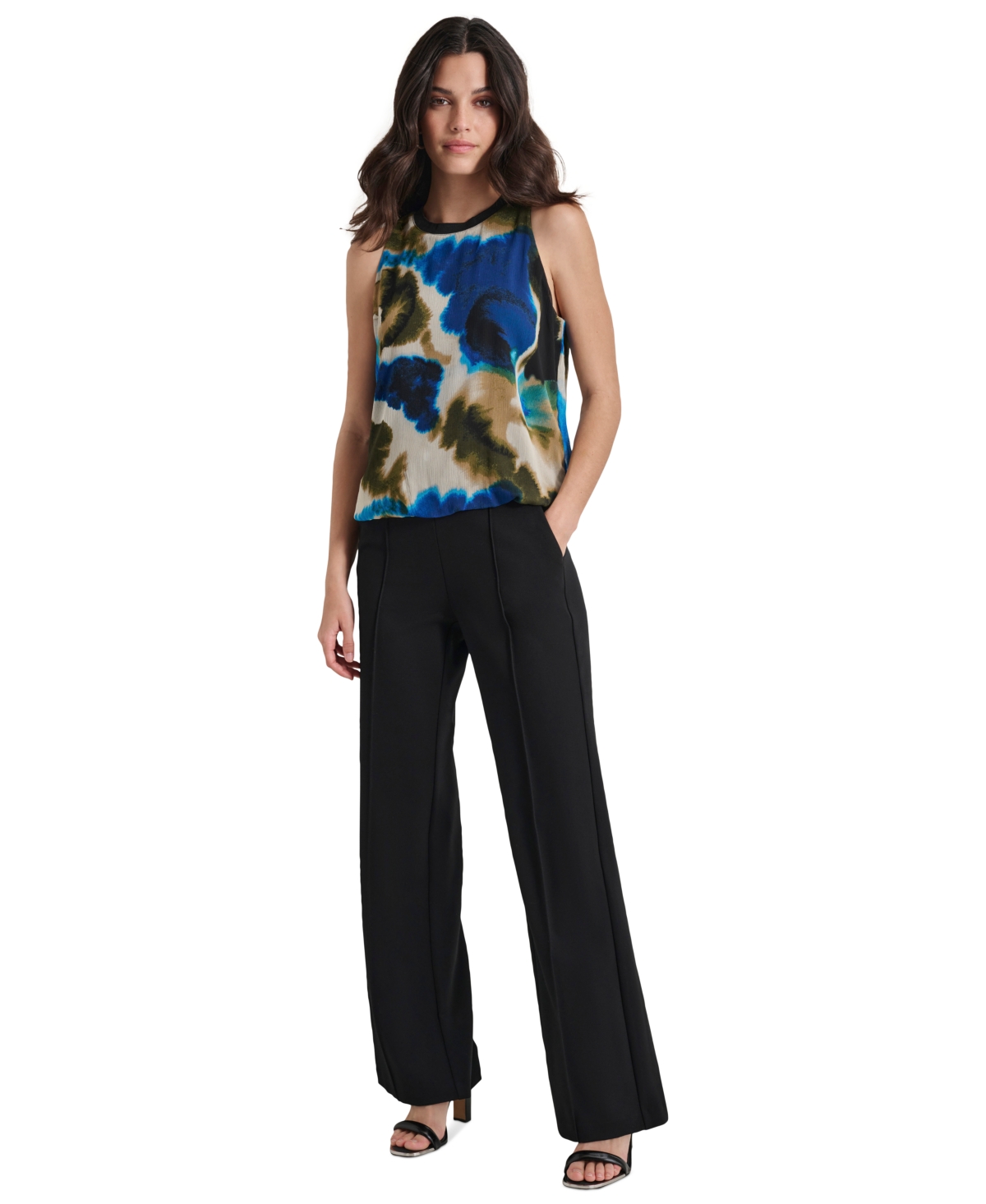 Dkny Women's Printed Chiffon Sleeveless Blouse