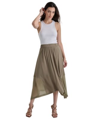 Women's Handkerchief Hem Mixed Media Maxi Skirt