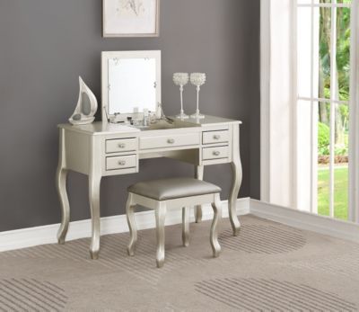 Silver Vanity Set with Unique Legs and Cushion Seat