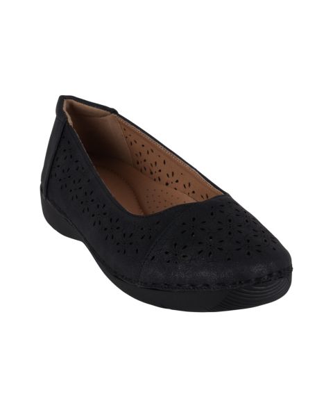 Женские балетки GC Shoes Nysha с круглым носом и лазерной перфорацией, цвет: Чёрный
