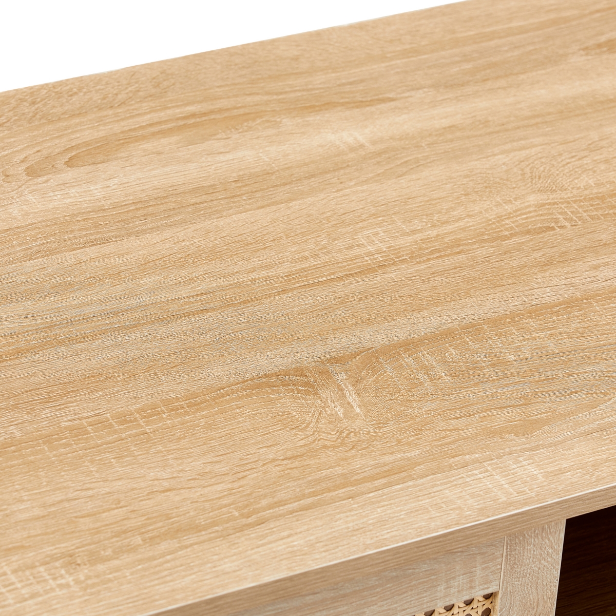 Streamdale Furniture Rattan Coffee Table, Sliding Door For Storage, Solid Wood Legs, Modern Table For Living Room