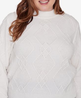 Plus Size Classic Chenille Diamond Stitch Turtleneck Sweater
