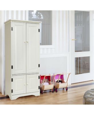 Accent Storage Cabinet Adjustable Shelves Antique 2 Door Floor Cabinet Cream