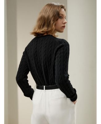 Women's Classic Cable Knit Sweater with Ribbed Edges