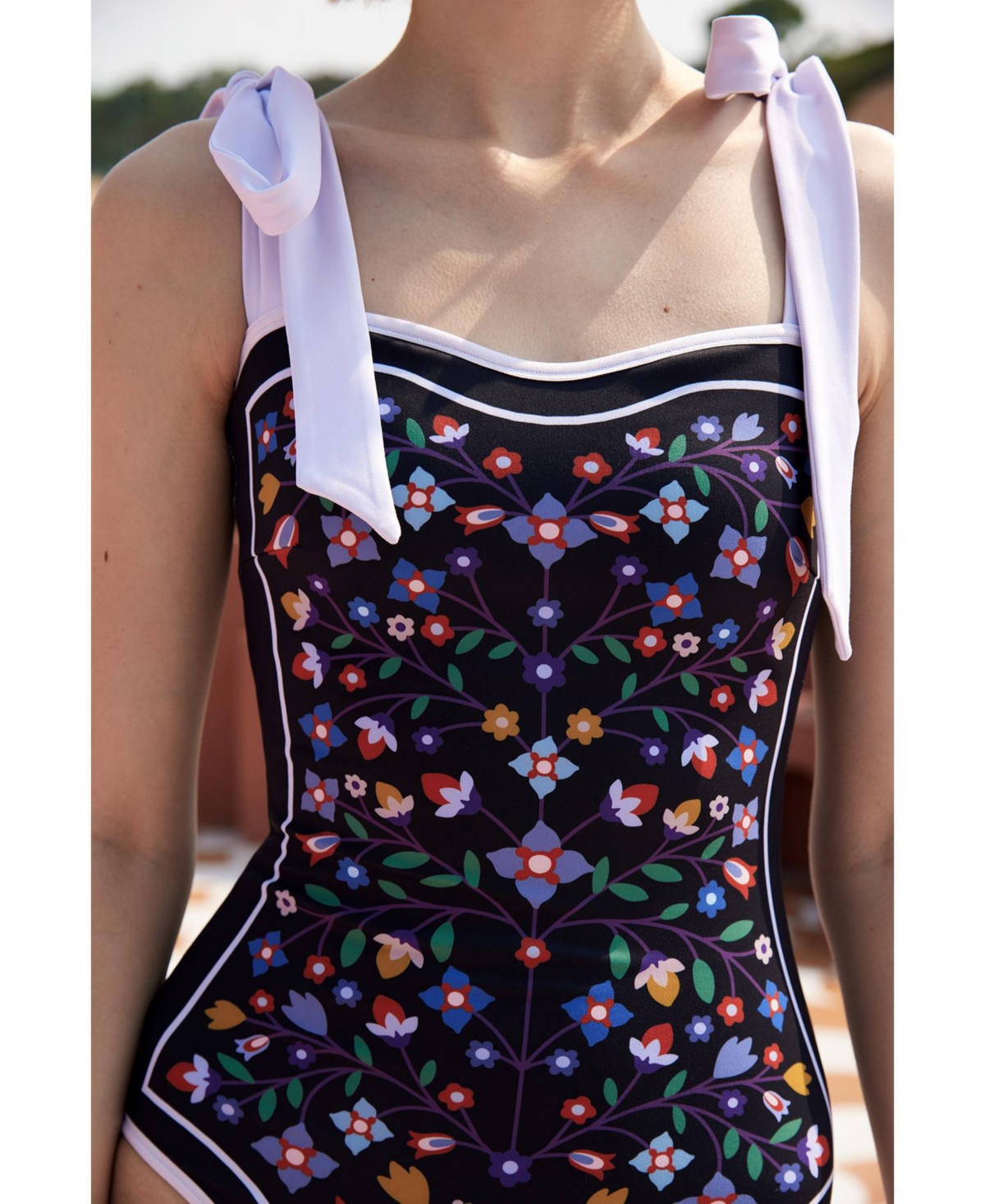 Jessie Zhao New York Women's Jungle Puzzle Reversible One-Piece Swimsuit - Black and purple
