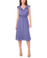 Vince Camuto Women's V-Neck Smocked Ruffled Midi Dress - Indigo