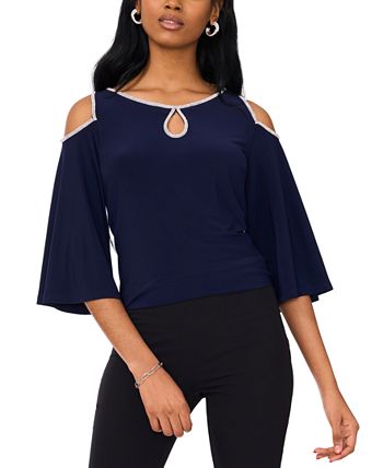 MSK Women's Cold-Shoulder Rhinestone-Trim Top - Macy's