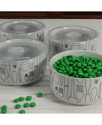 Porcelain 30 oz. Cutlery Storage Jars with Lids, Set of 4