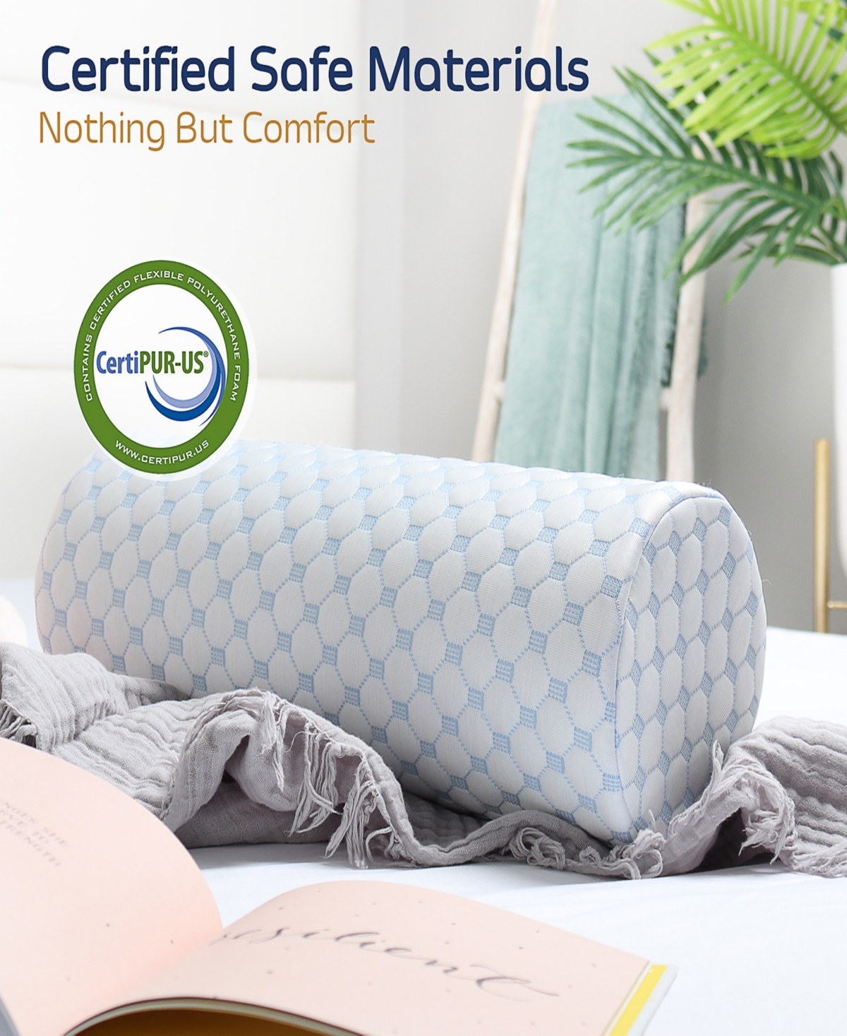 Nestl Memory Foam Neck Roll Bolster Cooling Cover Firm Density Pillow