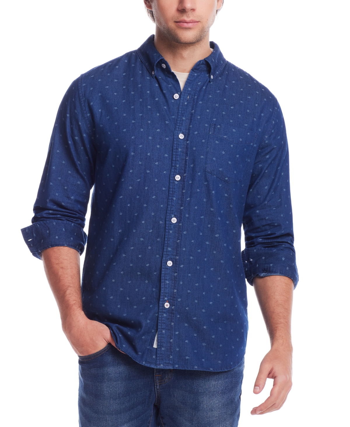Weatherproof Vintage Men's Long Sleeve Button-Down Floral Print Dobby Shirt
