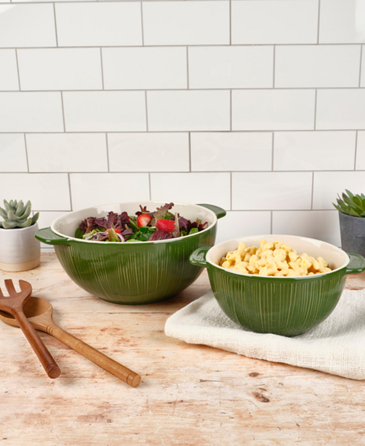 Fitz And Floyd Sicily Serving Bowls, Set Of 2 In Green