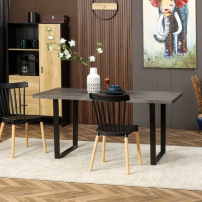 Wavy-Edge Modern Dining Table for 6 People, Wood Kitchen Table