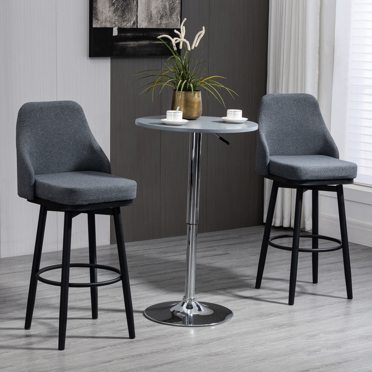 Homcom Modern Set of 2 Barstools, Swivel Kitchen Chairs with Steel Legs,- Dark grey
