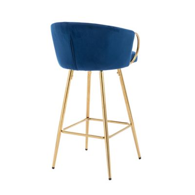 Streamdale Blue Velvet Bar Stools with Gold Legs (Set of 2