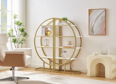 4-Tier Home Office Bookshelf, Round, Versatile MDF + Metal
