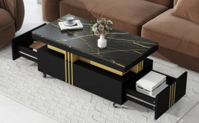 Modern Marble Top Coffee Table With Caster Wheels