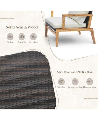 3 PCS Outdoor Furniture Set with Cushioned Chairs and Tempered Glass Side Table