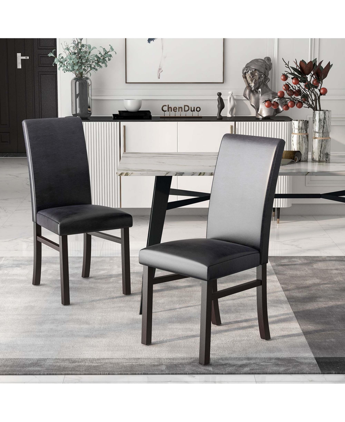 Costway Upholstered Dining Chairs Set of 2 Pu Leather Armless Solid Rubber Wood Legs