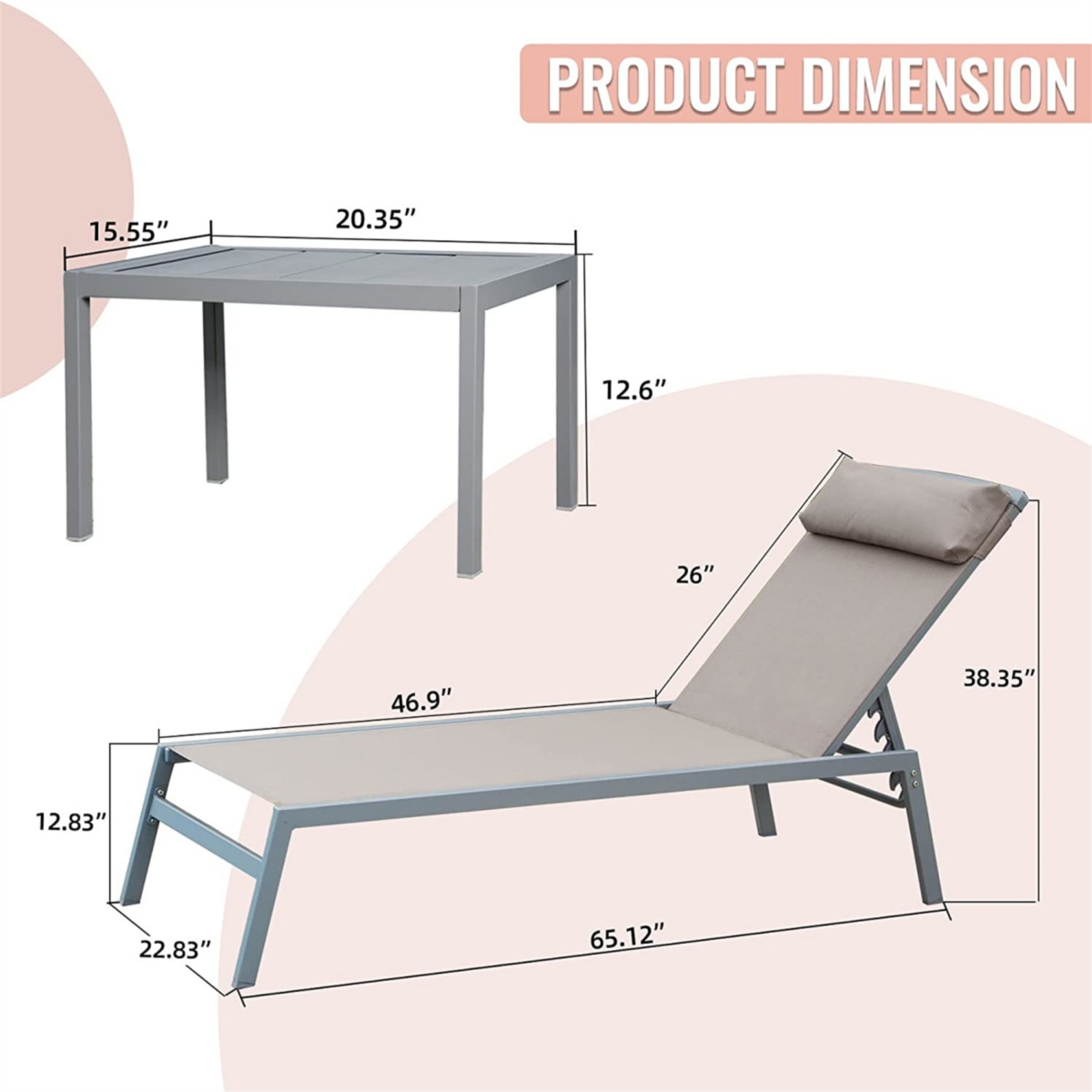 Simplie Fun 3-Piece Outdoor Aluminum Chaise Lounge Set