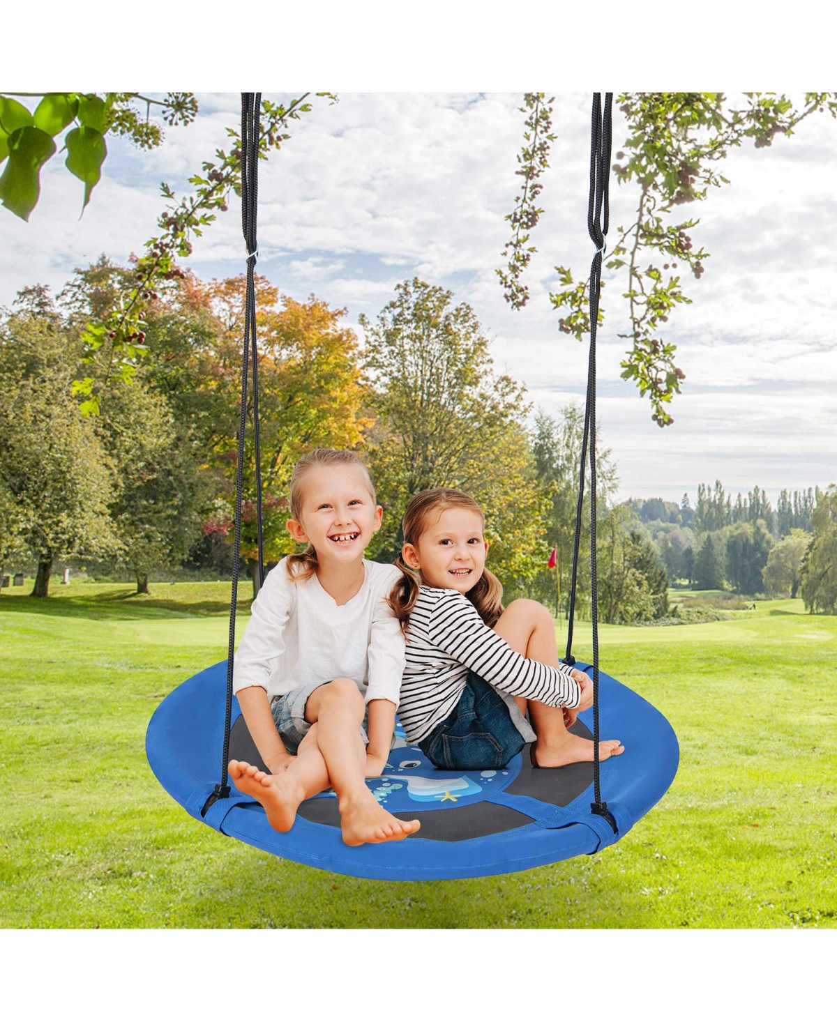 Costway 40'' Flying Saucer Tree Swing Indoor Outdoor Play Set Swing for KidsWhale - Blue