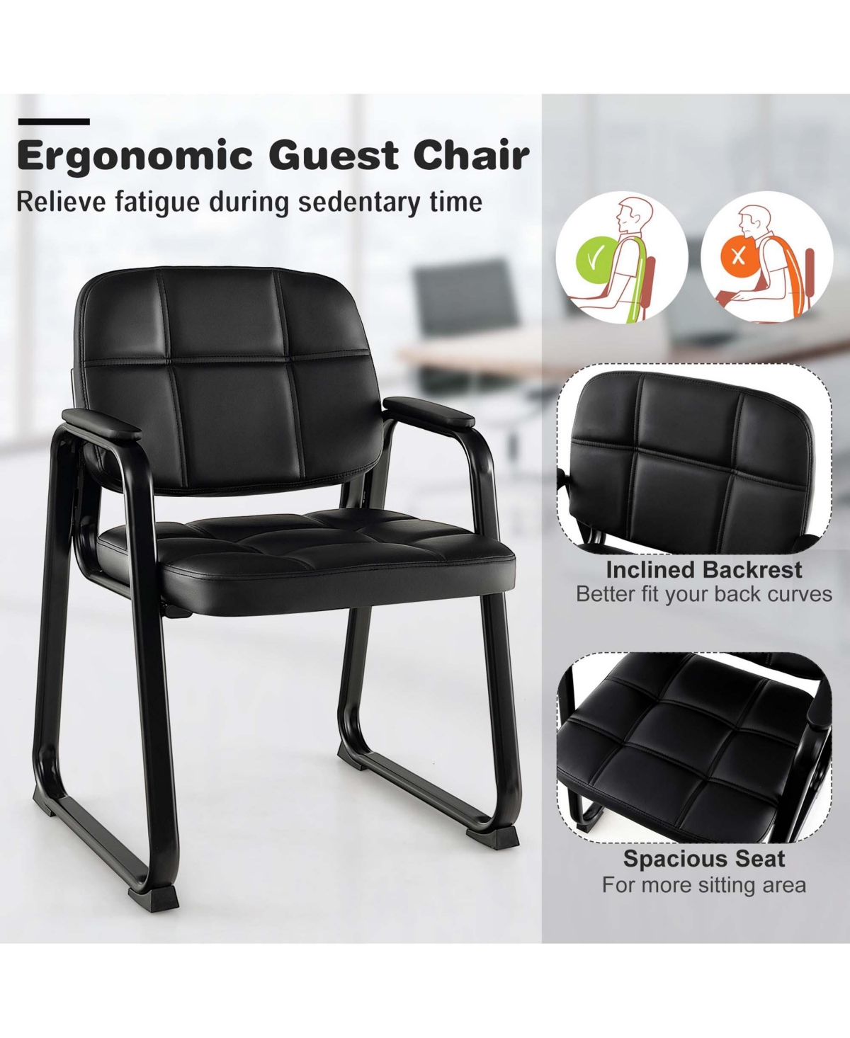 Waiting Room Chair Set of 2 Upholstered Guest Conference Chair with Armrest