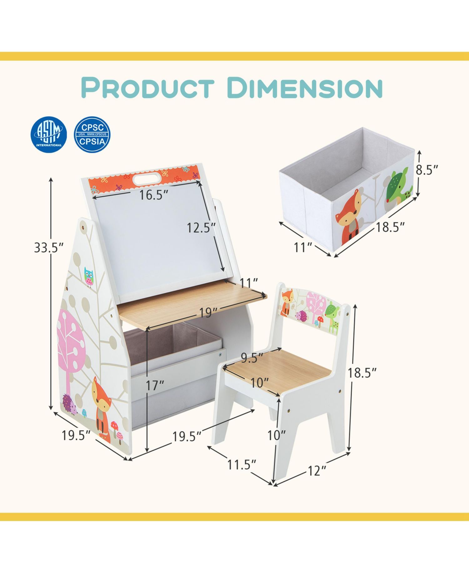 Kids Table & Chair Set with Rotatable Double-sided Magnetic Blackboard & Whiteboard