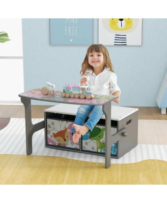 3 in 1 Kids Convertible Activity Bench Children Table & Chair Set with 2 Bins