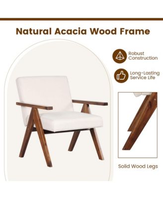 1 PCS Modern Accent Chair Linen Fabric Armchair with Solid Acacia Wood Frame