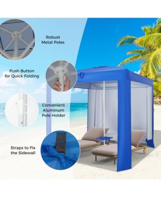 UPF 50+ Beach Tent 6.6ft x 6.6ft Beach Cabana with Folding Table, 5 Sandbags