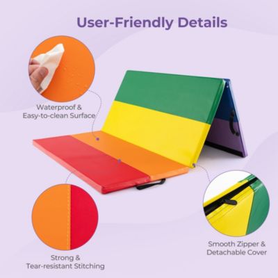 Tri-Folding Gymnastics Mat 6' x 4' Tumbling Mat for Kids with Carrying Handles