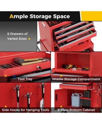 6-Drawer Rolling Tool Chest 3-in-1 Heavy-Duty Storage Cabinet with Universal Wheels