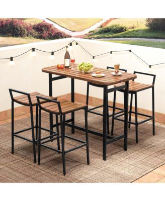 5 PCS Acacia Wood Bar Table Set Outdoor Bar Height Table & Chairs